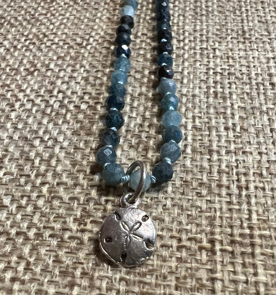 Blue Tourmaline Knotted Necklace -with Sandollar