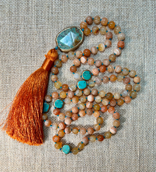 Orange Botswana Agate 108 Bead Mala Necklace