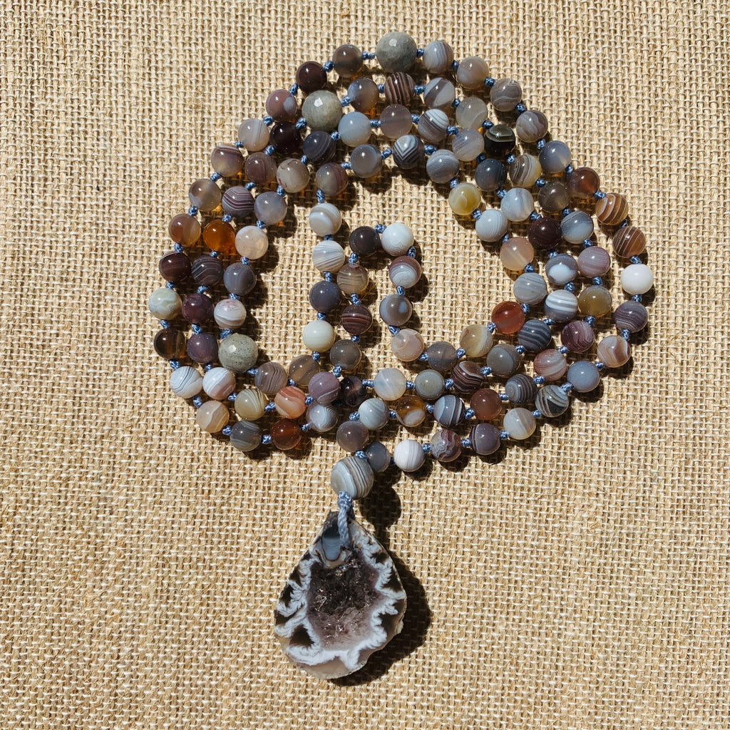 Botswana Agate 108 Bead Mala Necklace