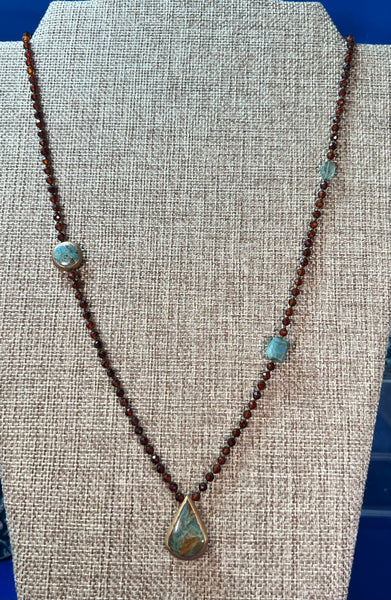 Unique Hessonite Garnet and Turquoise Necklace