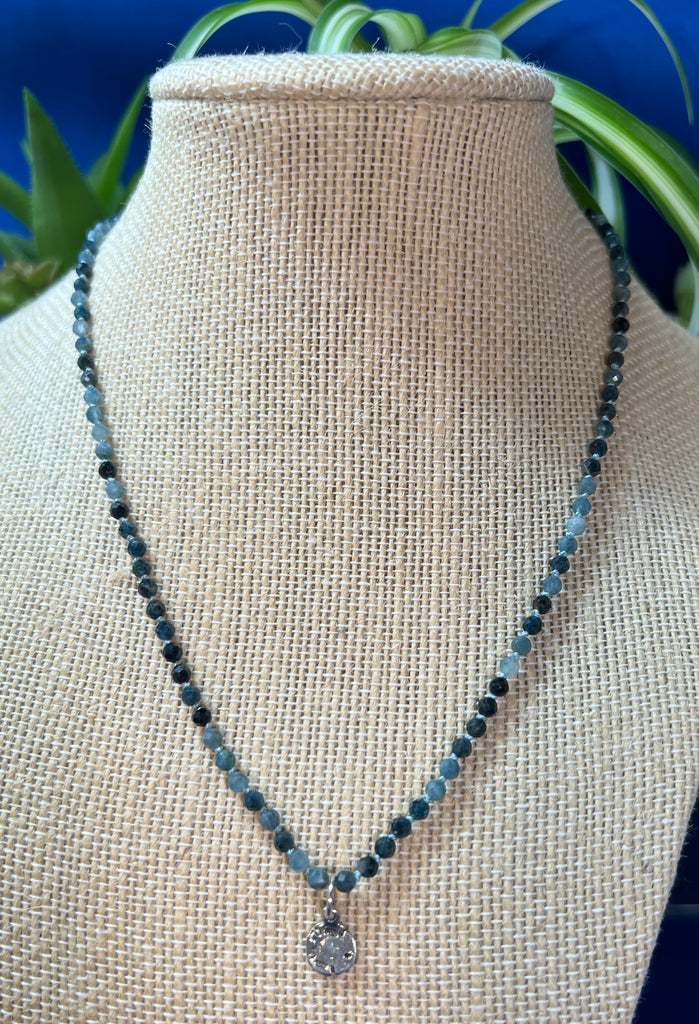 Blue Tourmaline Knotted Necklace -with Sandollar