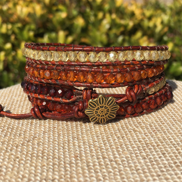 4-Wrap Bracelet - Faceted Amber Ombre - Fall Pick