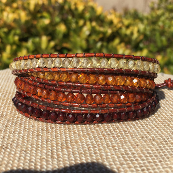 4-Wrap Bracelet - Faceted Amber Ombre - Fall Pick