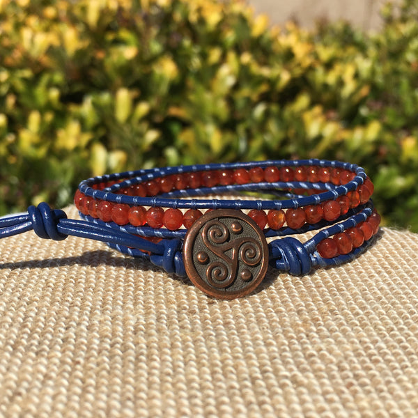 2-Wrap Bracelet - Dyed Agate on Blue