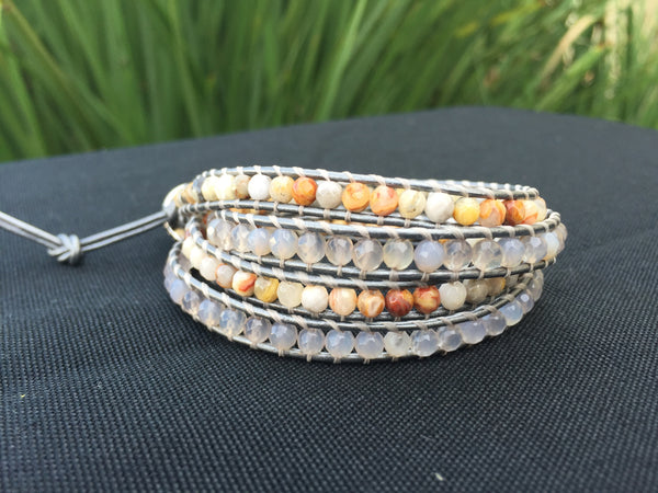 4-Wrap Bracelet - Crazy Lace Agate & Quartz