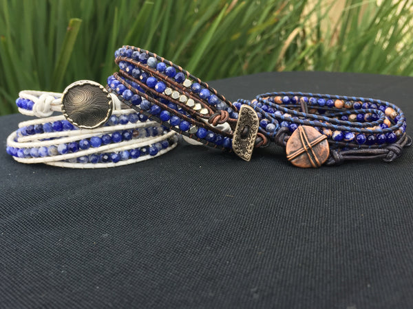 4-Wrap Bracelet - Lapis and Dumorterite