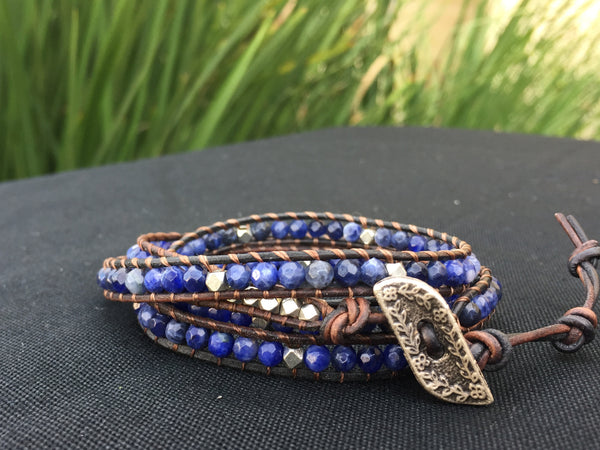 4-Wrap Bracelet - Lapis and Dumorterite