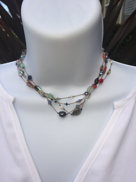 Floating  Beads  - Shades of Blue Lariat Necklace