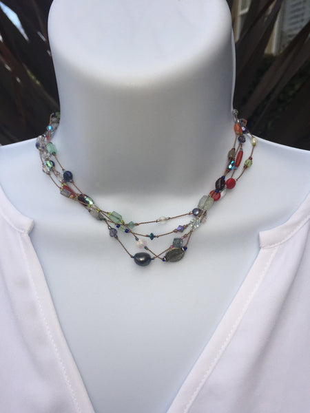 Floating  Beads  - Primary Colors Lariat Necklace