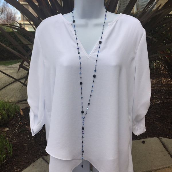 Floating  Beads  - Shades of Blue Lariat Necklace