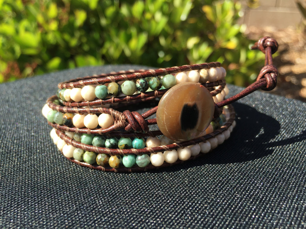 4-Wrap Bracelet - African Turquoise and Jasper - Fall Pick