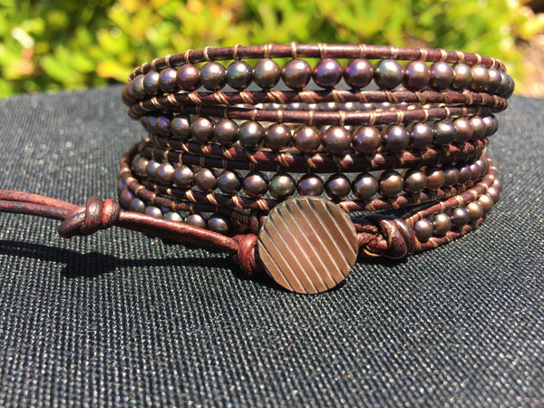 4-Wrap Bracelet - Black Iris Freshwater Pearls #2 - Fall Pick