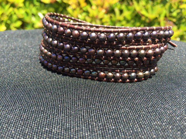 4-Wrap Bracelet - Black Iris Freshwater Pearls #2 - Fall Pick