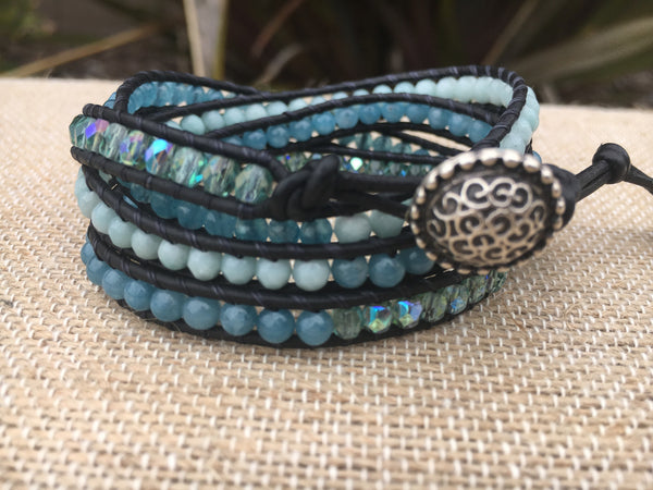 4-Wrap Bracelet - Shades of Blue Aqua