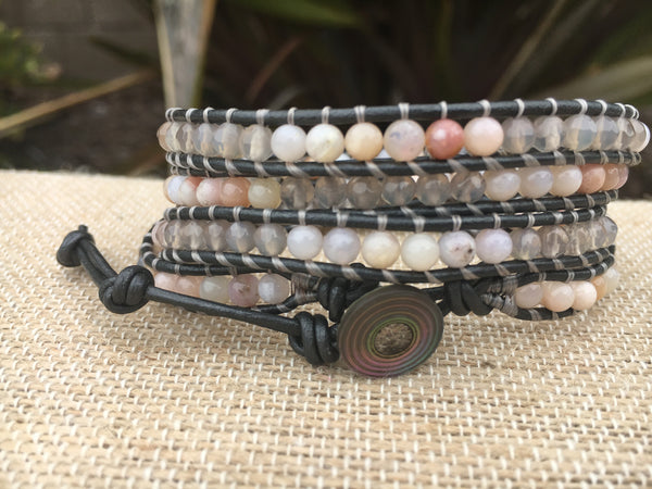 4-Wrap Bracelet - Pink and Grey