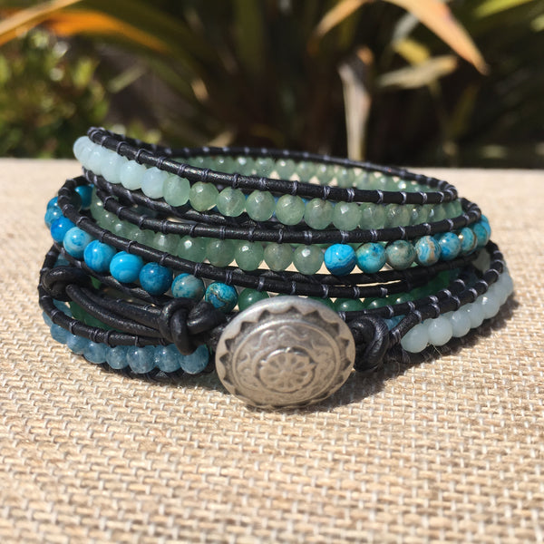 5-wrap Bracelet - 5 Stone Blues and Greens - Fall Pick