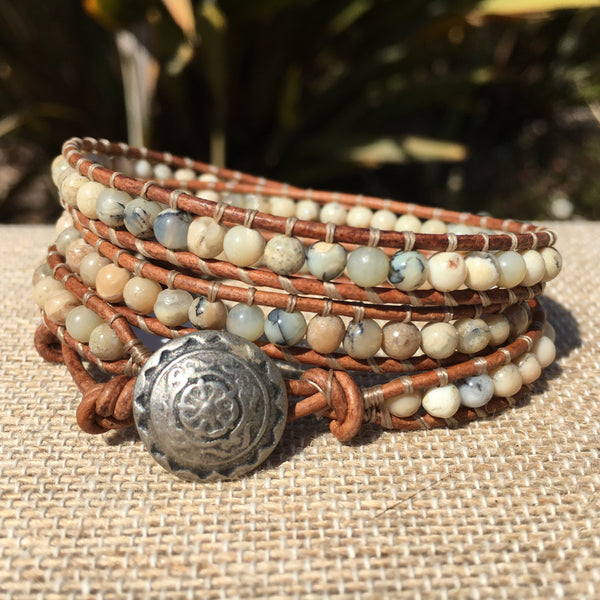 3-Wrap Bracelet - White African Opal - Fall Pick