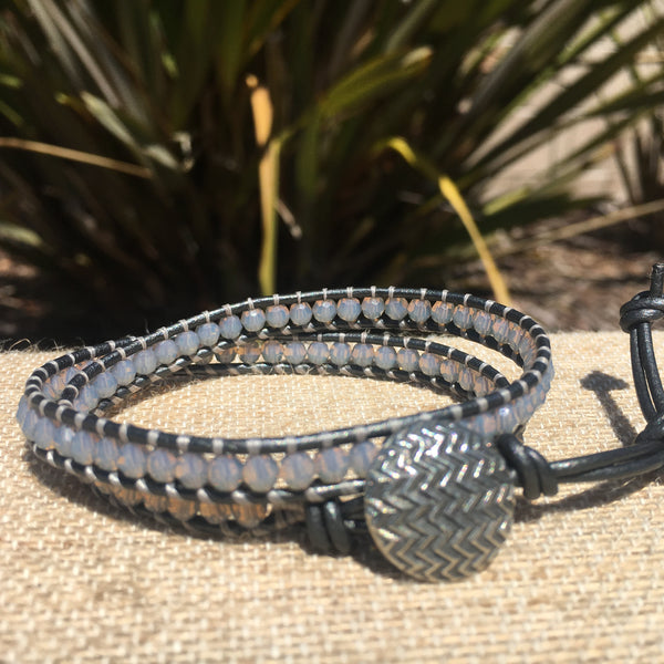 2-wrap Bracelet-Milky Grey Swarovski