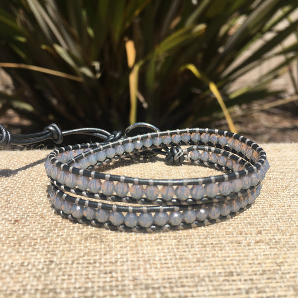 2-wrap Bracelet-Milky Grey Swarovski