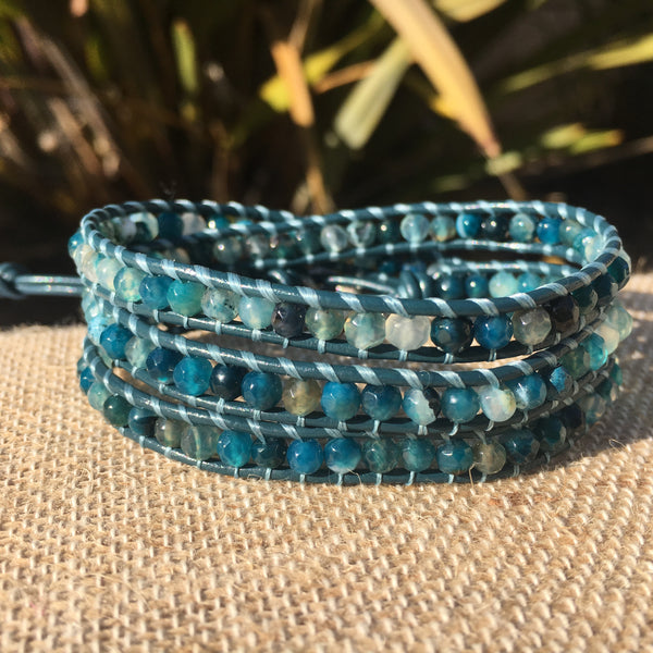 3-Wrap Bracelet -  Dyed Blue/Green Agate