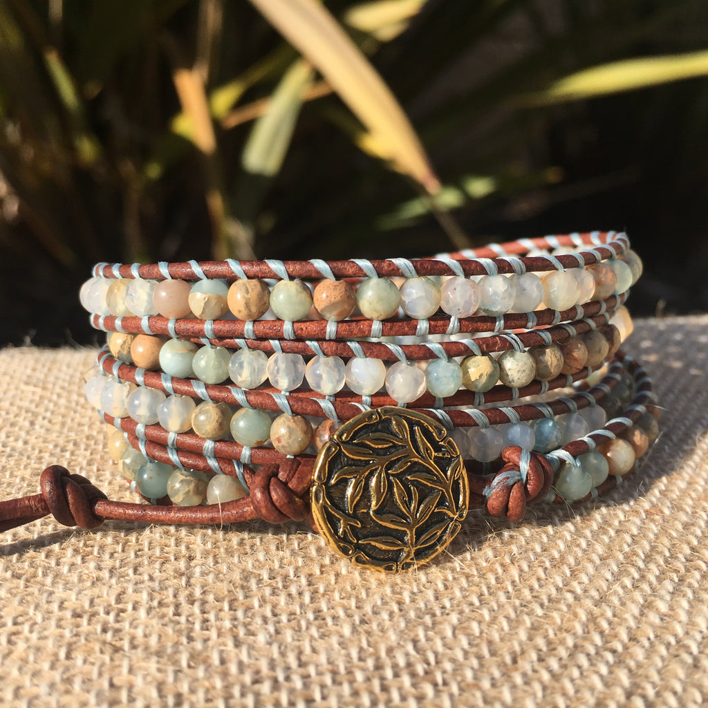 4-Wrap Bracelet - Water Agate and African Opal