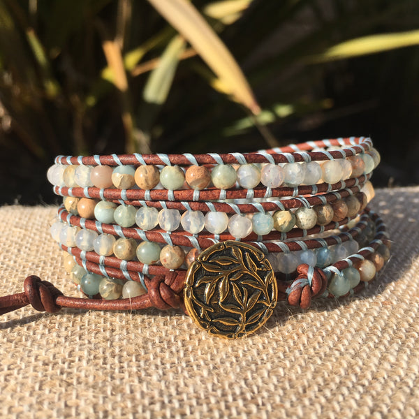 4-Wrap Bracelet - Water Agate and African Opal