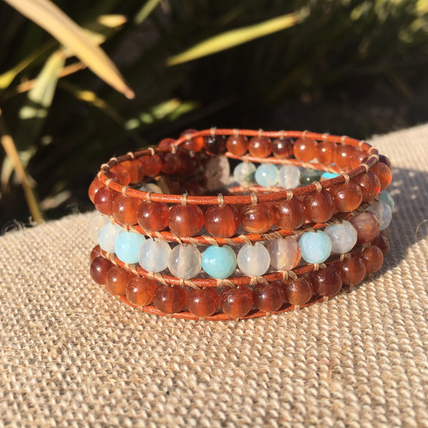 3-Row Santa Fe Cuff - Water Agate and Golden Horn