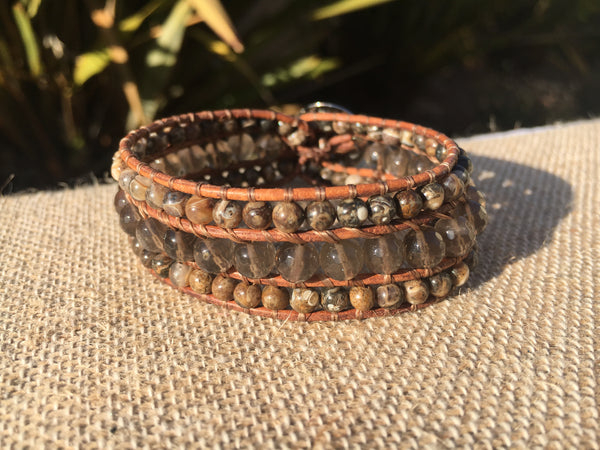 3-Row Santa Fe Cuff - Smokey Quartz with Turitella Agate