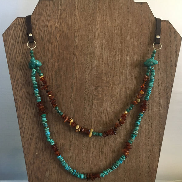 Multi Strand Turquoise and Amber Necklace
