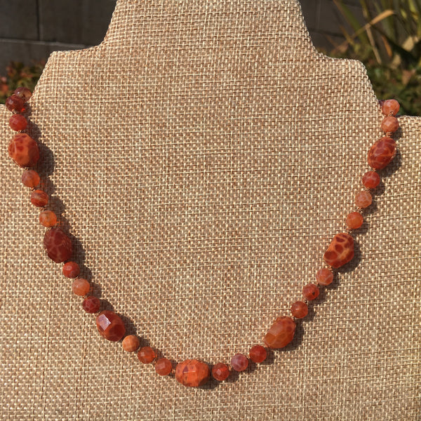 Knotted Fire Agate Necklace (Carnelian)