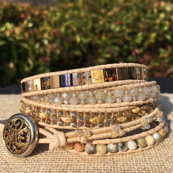 5-wrap Bracelet - Fancy Neutrals on Petal Leather