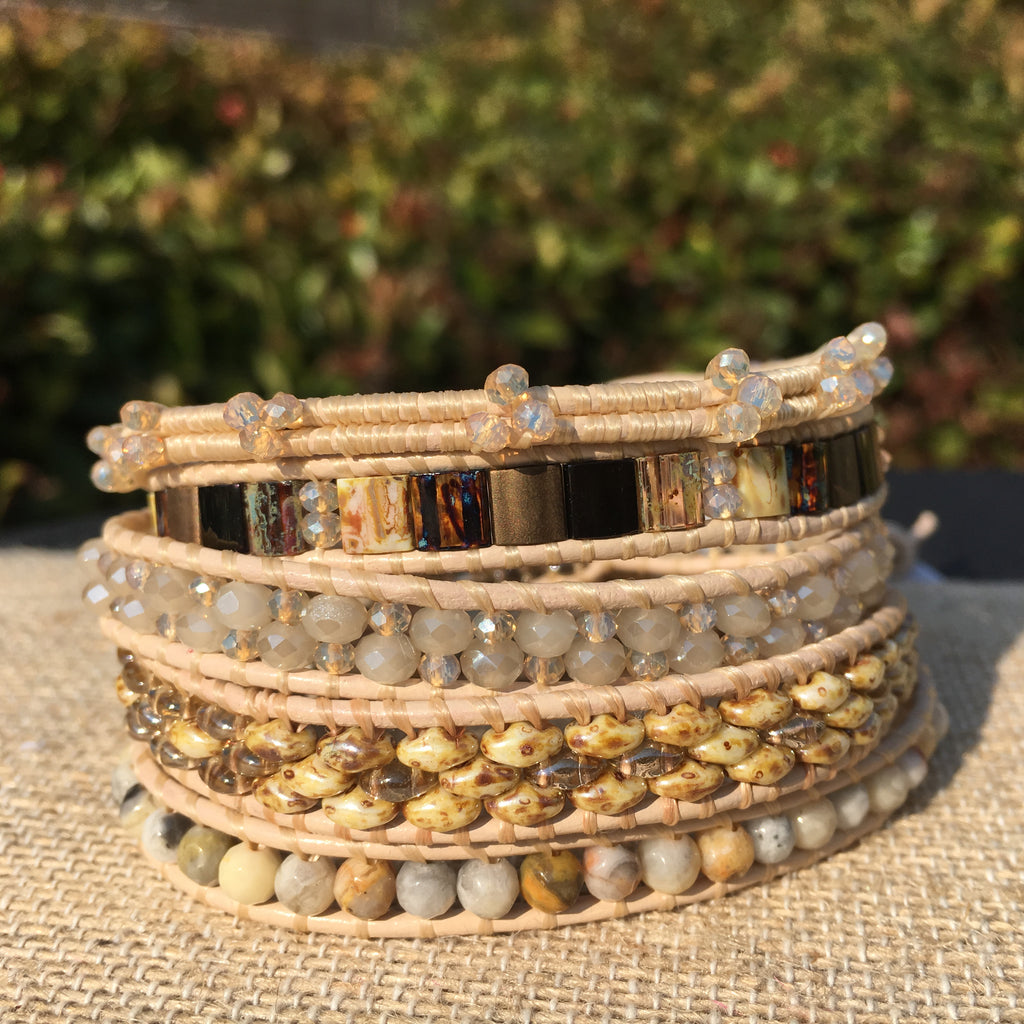 5-wrap Bracelet - Fancy Neutrals on Petal Leather