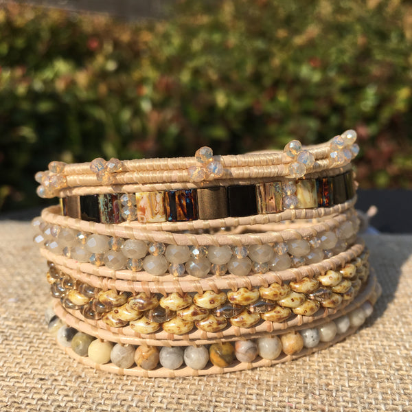 5-wrap Bracelet - Fancy Neutrals on Petal Leather