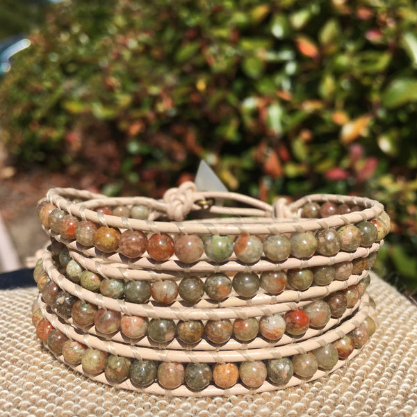 4-Wrap Bracelet - Unakite