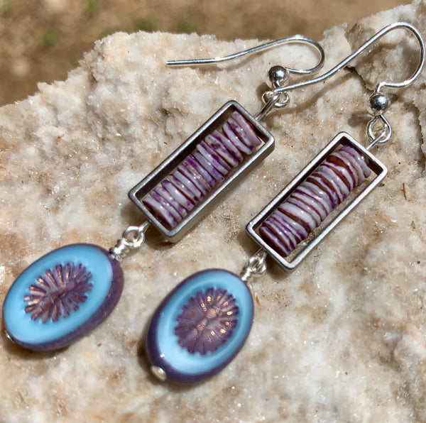 Framed Shell Earrings - Lavender