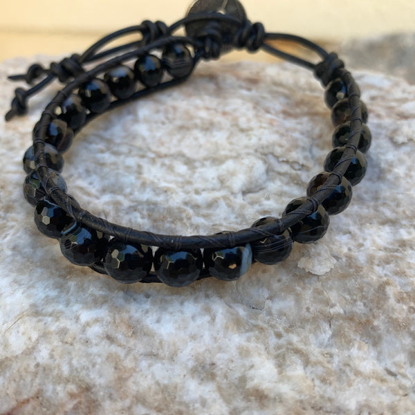 Unisex/Men's - Sardonyx Single Wrap Bracelet