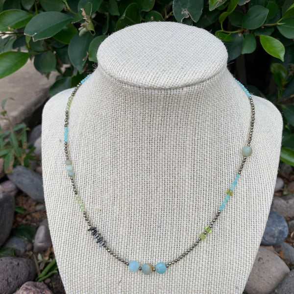 Just a Little Bit Necklace - Amazonite and Peridot