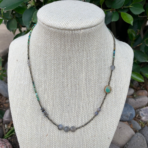 Just a Little Bit Necklace - Labradorite and Turquoise
