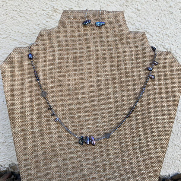 Just a Little Bit Necklace - Labradorite and Pearls