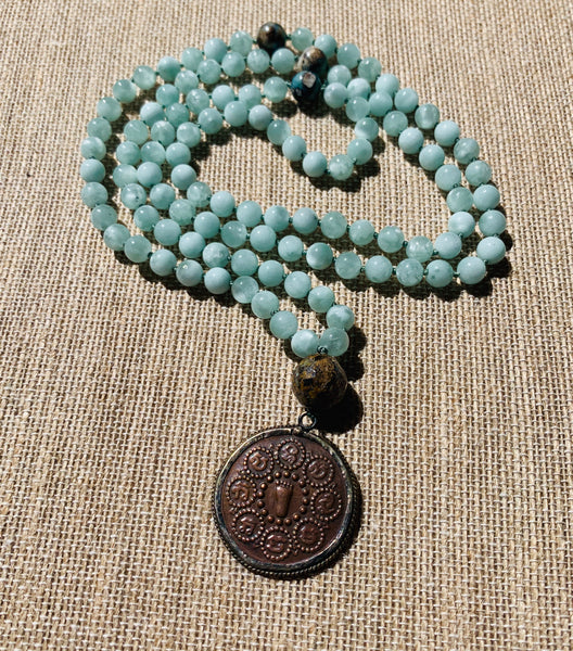 Green Angelite 108 Bead Mala Necklace