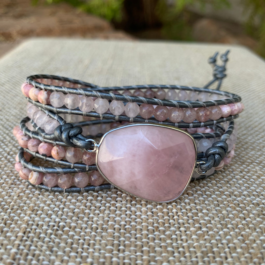 Rose Quartz Silver Bracelet (TPC)-8804PG | Juwelo