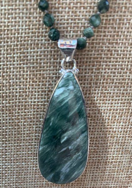 Seraphinite knotted necklace with pendant