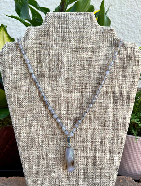 Grey Agate 108 Bead Mala Necklace