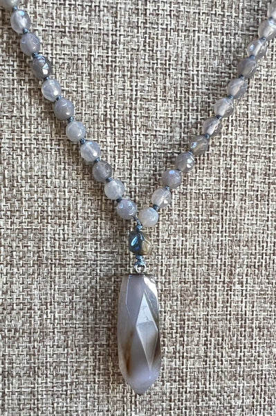 Grey Agate 108 Bead Mala Necklace
