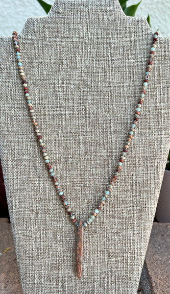 African Opal/Impression Jasper Knotted Necklace