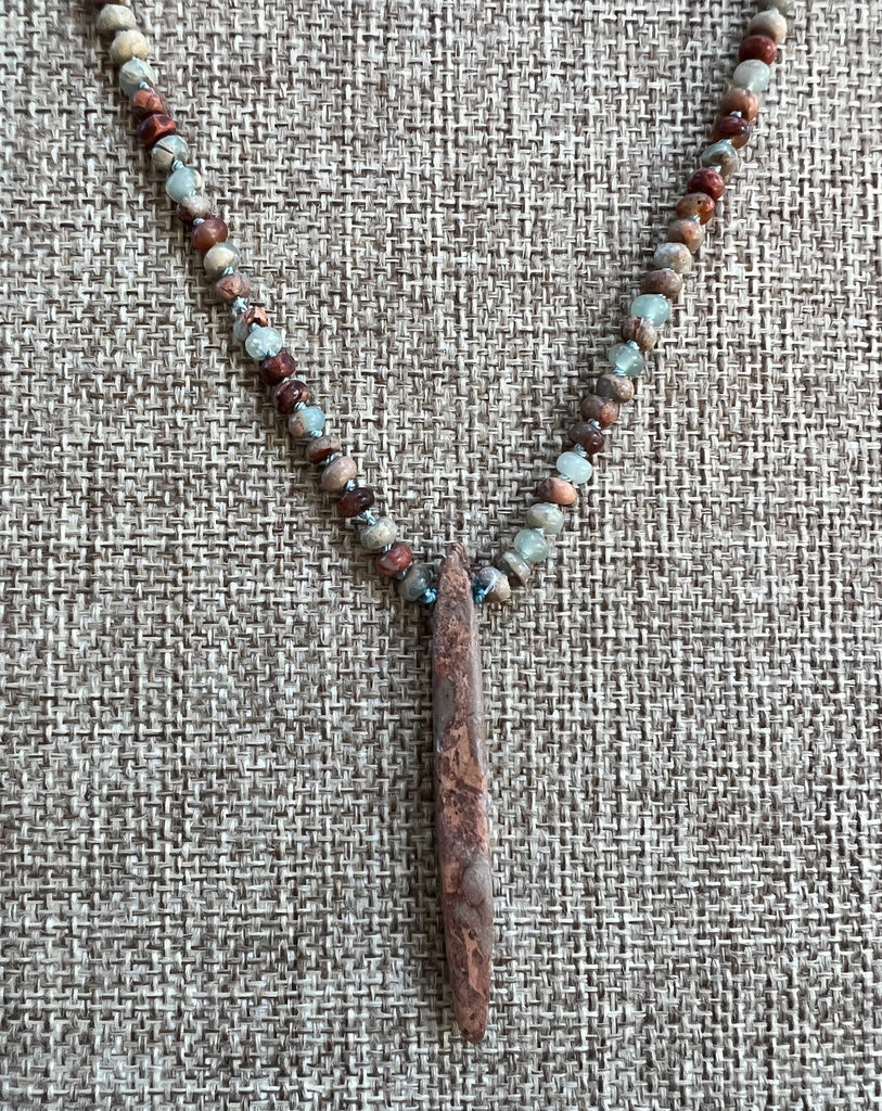 African Opal/Impression Jasper Knotted Necklace
