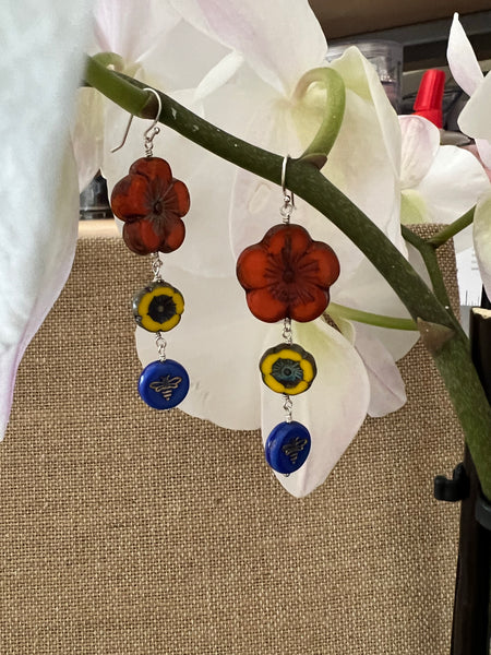 Hibiscus flower Czech glass earrings #2