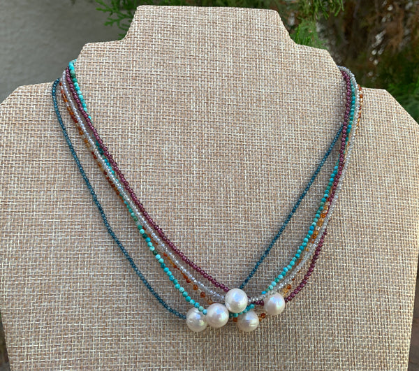 Floating Pearl Necklace - Ruby Sapphire