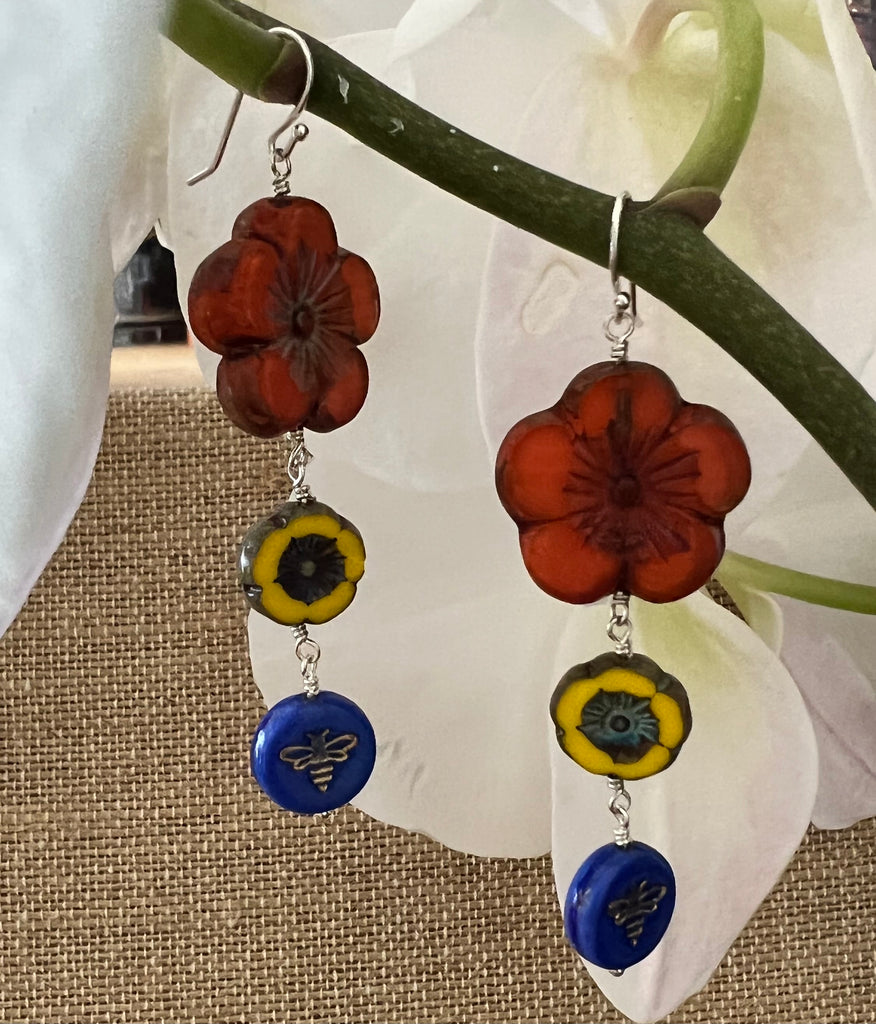 Hibiscus flower Czech glass earrings #2