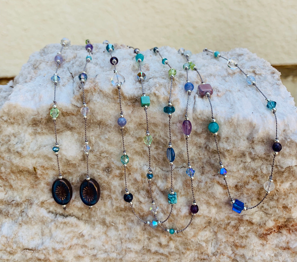 Floating  Beads  - Ocean shades Lariat Necklace